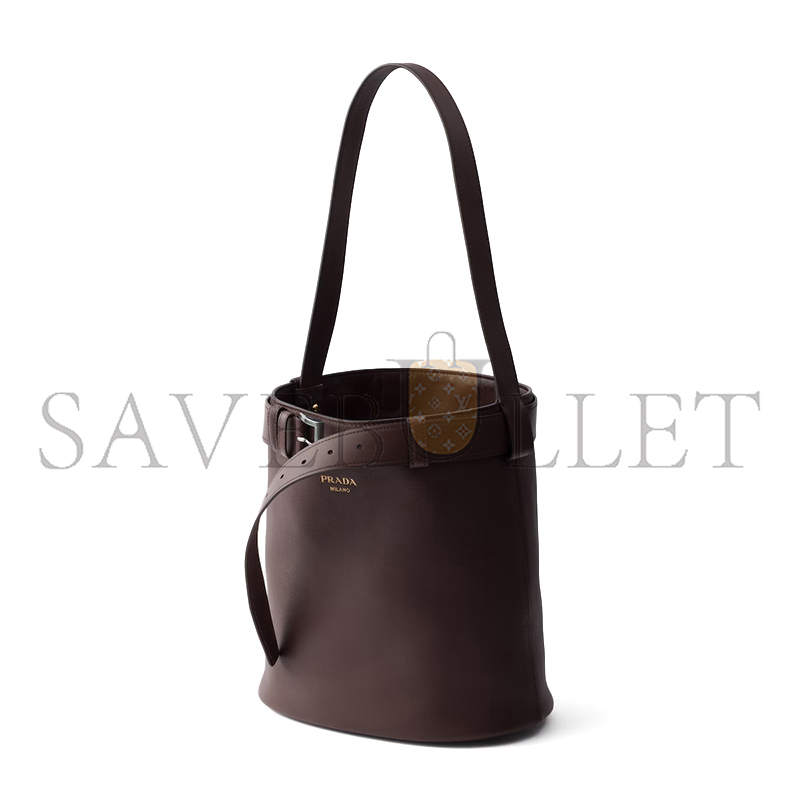 PRADA BUCKLE LEATHER BUCKET BAG WITH BELT 1BE085 (29*26.5*18cm)
